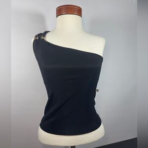 Elegant Chic Black One shoulder Top with gold detail Made in Brazil